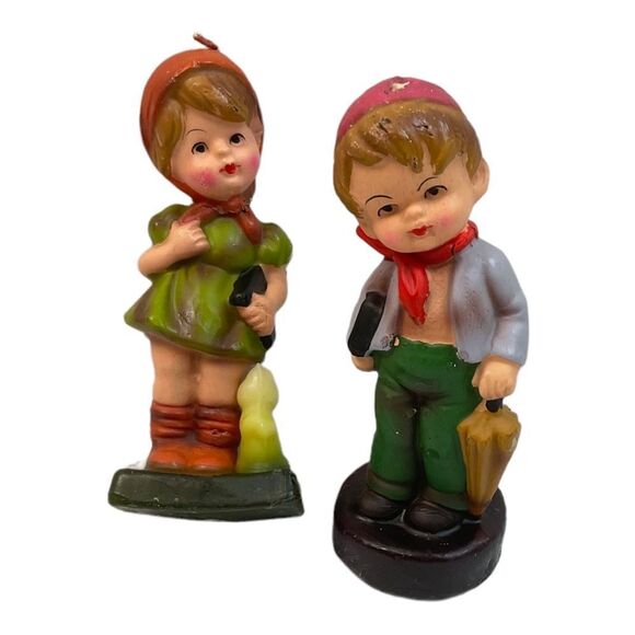 Vintage Candle Boy And Girl  Holding A Book  with One Rabbit. 7”. - Picture 1 of 14